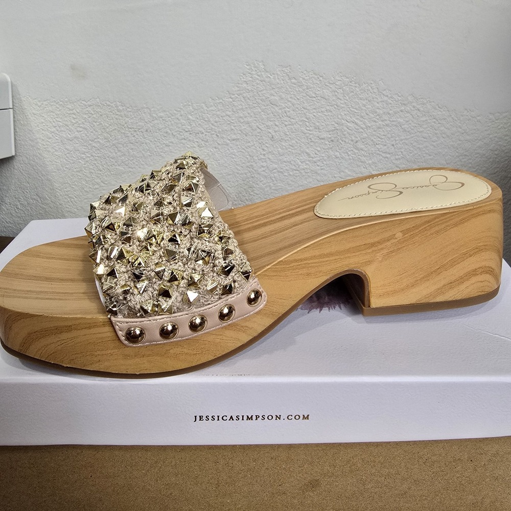 Jessica Simpson Gold Studded Wedge Espadrille Slide - Picture 4 of 5